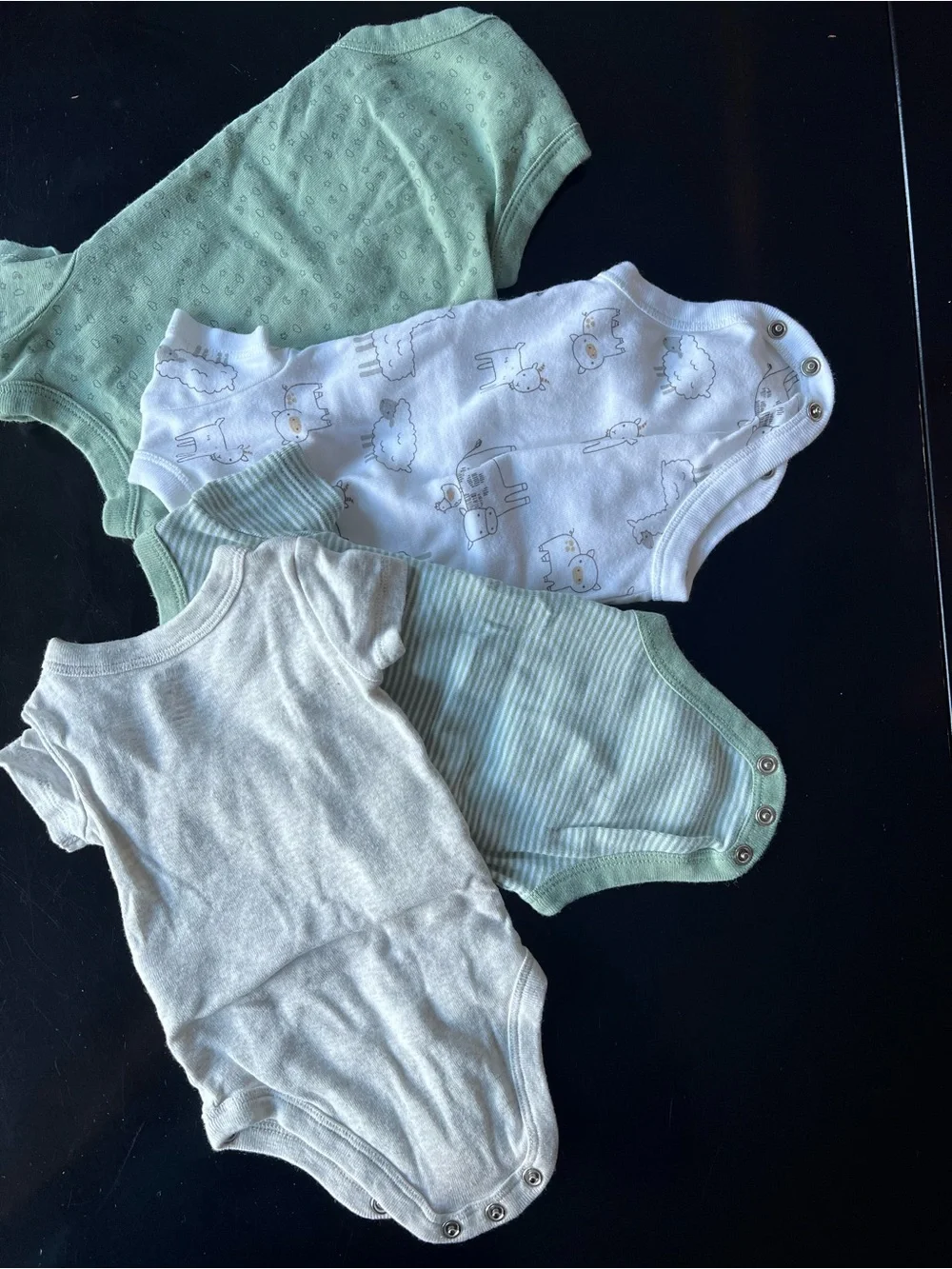 Baby Side-Snap Onesie Set in Mint, White, and Light Gray